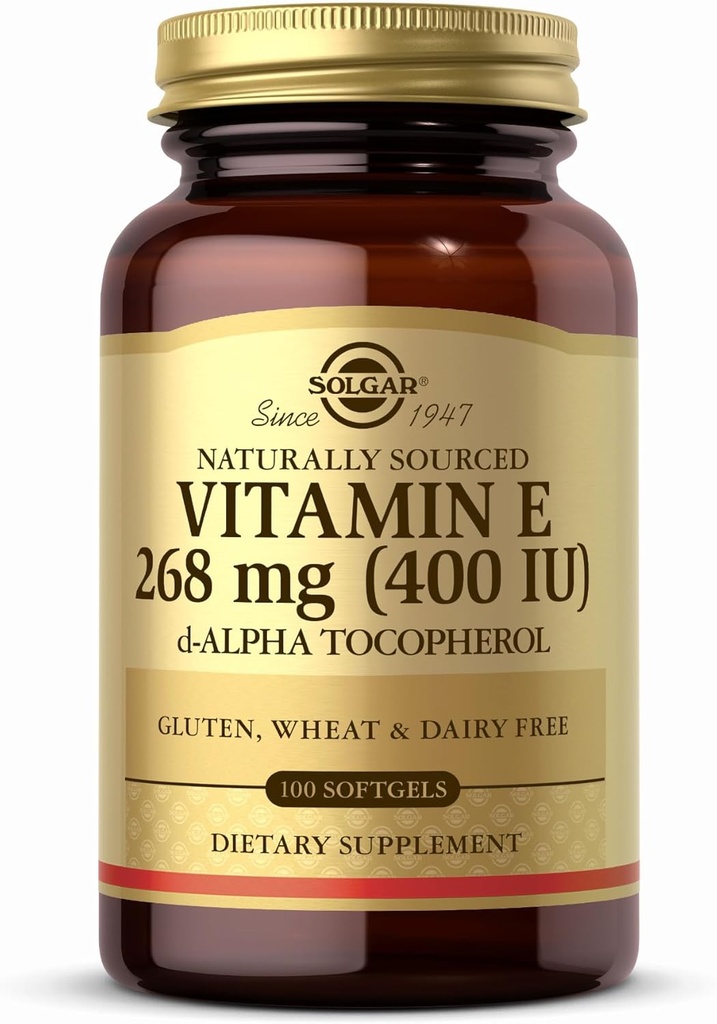 Solgar Vitamin E 268 mg (400 IU) - 100 Softgels - Naturally-Sourced Vitamin E as d-Alpha Tocopherol - Gluten Free, Dairy Free - 100 Servings