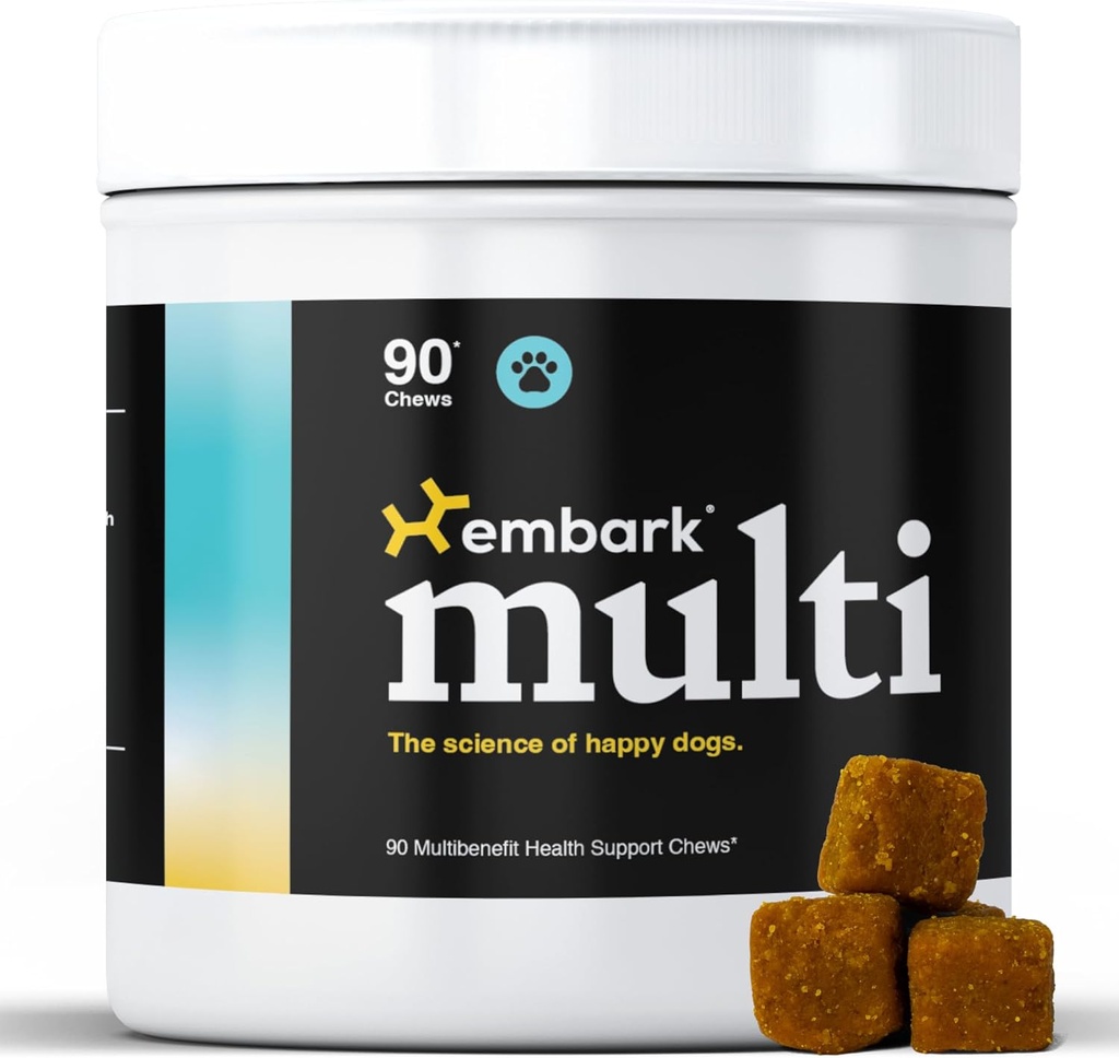 Embark hund Multibenefit - All- in-1, Kosttilskud til hunde - Glucosamin, Chondroitin, Fælles støtte - Hud, Coat, Brain, og immunforsvar - Vet- Formulerede og All- Natural - 90 bløde tygger