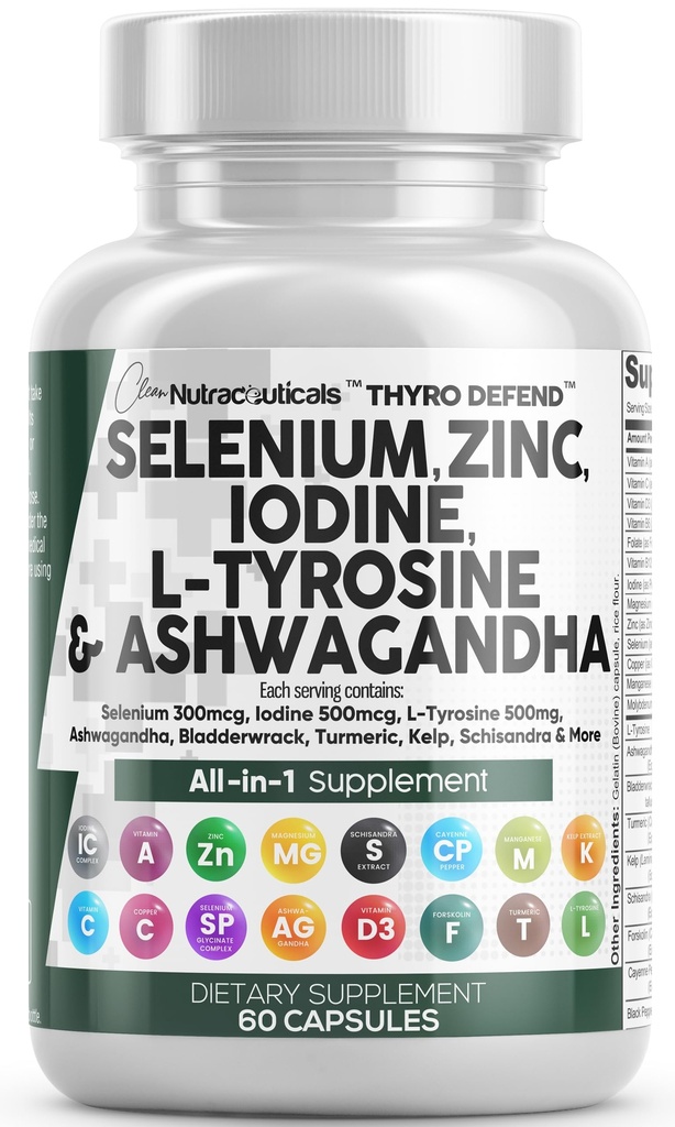 Clean Nutra Selenium 300mcg Jod 500mcg Thyroid Support til kvinder og mænd