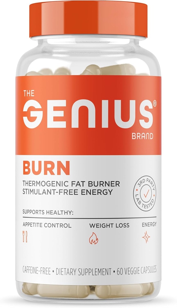 Genius Thermogen Fat Burner, 60 Diet Veggie Pills - Vægttab & Metabolisme Supplement, Appetite Suppressant & Energy Booster - Kaffe- Free Nootrop Focus & Brain Boost - Ashwagandha & TeaCrine