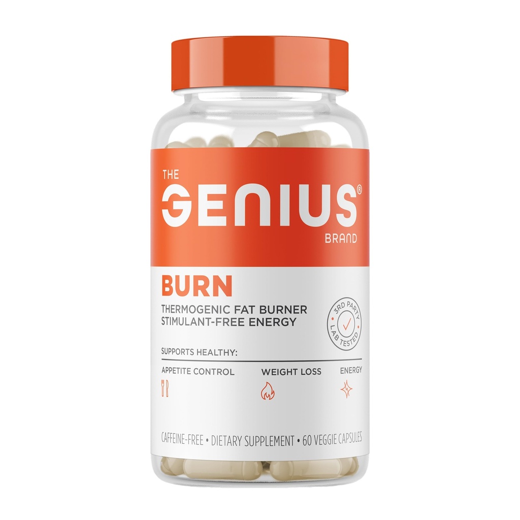 Genius Thermogen Fat Burner, 60 Diet Veggie Pills - Vægttab & Metabolisme Supplement, Appetite Suppressant & Energy Booster - Kaffe- Free Nootrop Focus & Brain Boost - Ashwagandha & TeaCrine