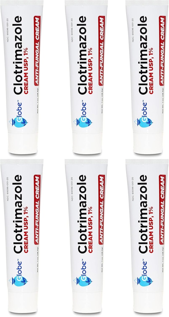 Globe (6 Pack) clotrimazol Antifungal Cream 1% USP, 1 oz, Anti Fungal Treatment, Relieves Kløe, Burning, Cracking og Scaling Associated Atletes Foot, Jock Itch, Ringorm og mere