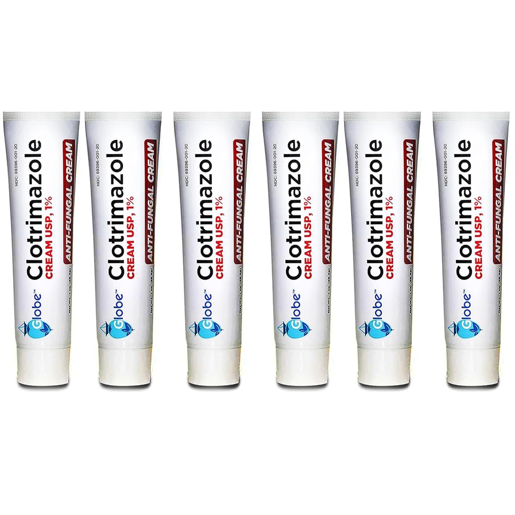 Globe (6 Pack) clotrimazol Antifungal Cream 1% USP, 1 oz, Anti Fungal Treatment, Relieves Kløe, Burning, Cracking og Scaling Associated Atletes Foot, Jock Itch, Ringorm og mere