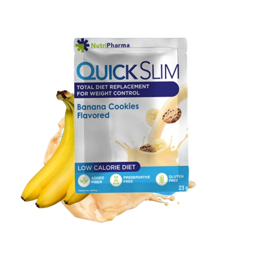 Quick Slim High Protein Vægttab Shakes for kvinder & mænd, Komplet Meal Erstatning Powder, Lave Carb Diet Shakes, Intermitterende Faste, Keto, Gluten Free (1 servering, Banana Cookies)