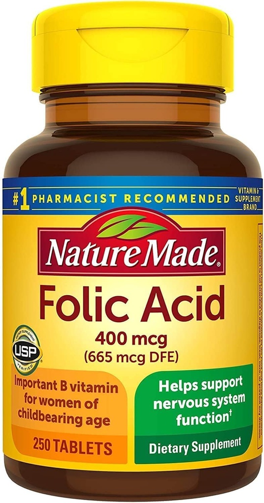 Nature Made Folinsyre 400 mcg tabletter, 250 tabletter