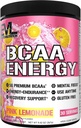 EVL BCAAs Aminosyrer Powder - BCAA Energy Pre Workout Powder for Muscle Recovery Lean Growth and Endurance - Rehydrating Post Workout Recovery Drikke med naturlig koffein - Pink Lemonade