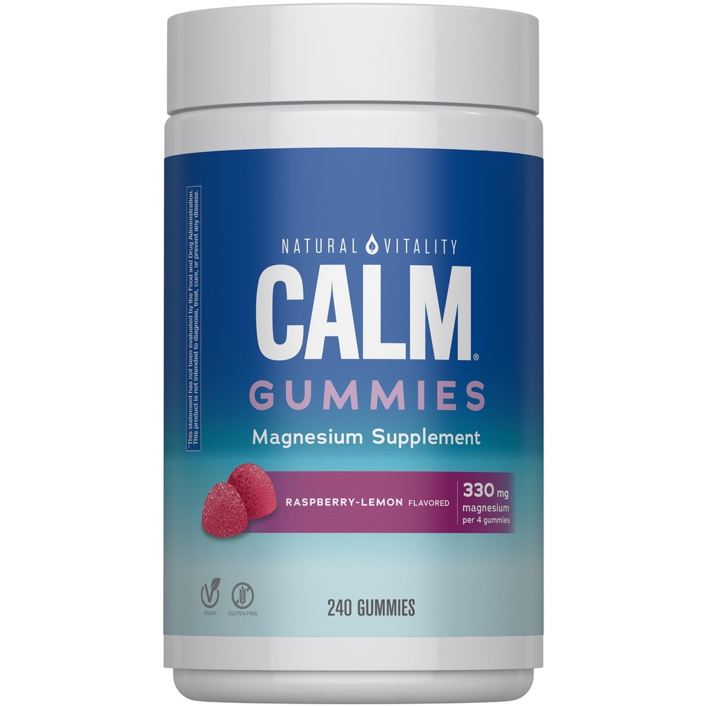 Naturlig Vitality rolig, Magnesium Citrate supplement, Stress Relief Gummies, Understøtter en sund reaktion på stress, Gluten Free, Vegan, Raspberry Lemon Flavored, 240 Gummies