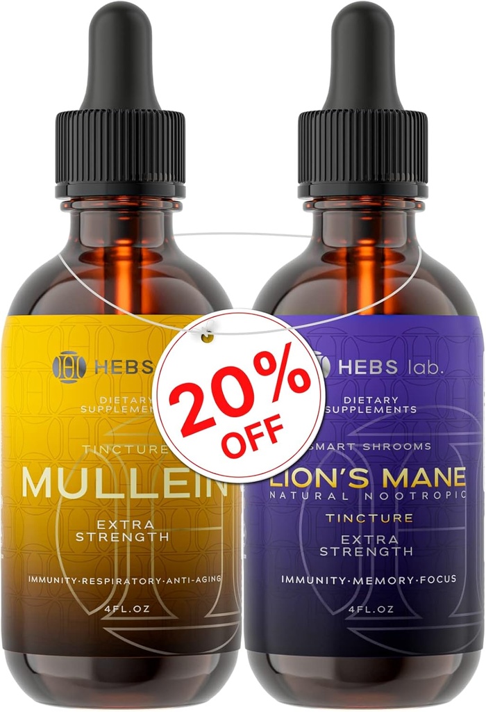 Bundle - Mullein Leaf Extract & Lions Mane Mushroom Supplement - Respiratoriske Support & Brain Support