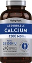 Piping Rock Calcium 1200 mg med D3- vitamin 124; 240 Softgels ekskl. 124; 5000 IE D3- vitamin 124; Absorberet Calciumsupplement: 124; ikke- GMO, gluten fri
