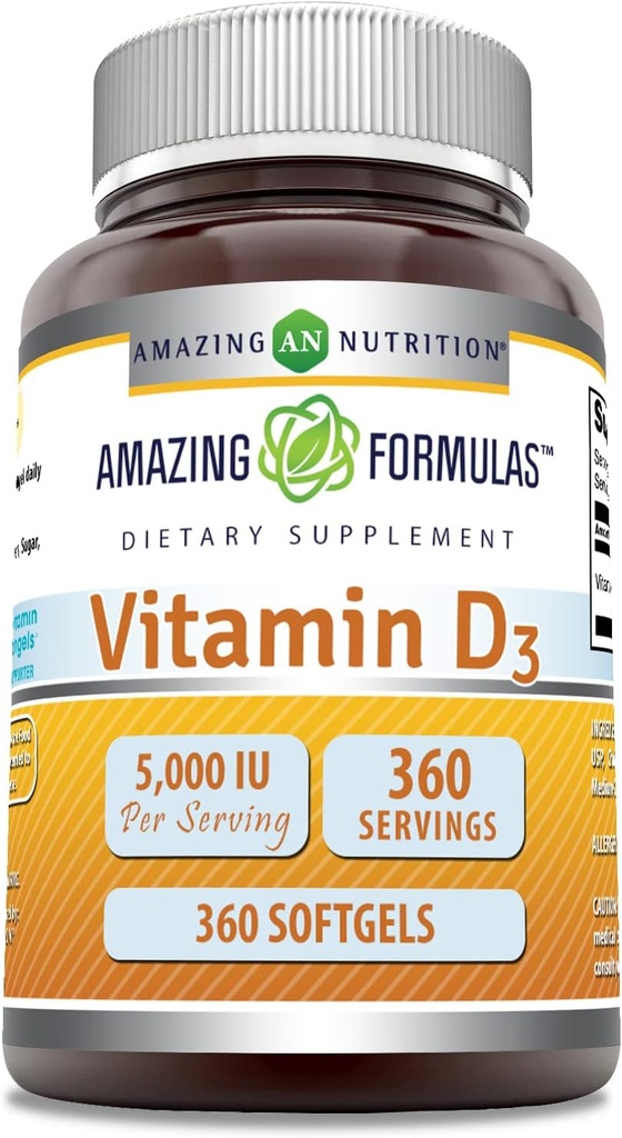 Amazing Formulas Vitamin D3 (Cholecalciferol) Supplement- 124; 5000 IE per Serving - 124; 360 Softgels - 124; Non- Gmo - 124; Gluten- Free - 124; Made in USA