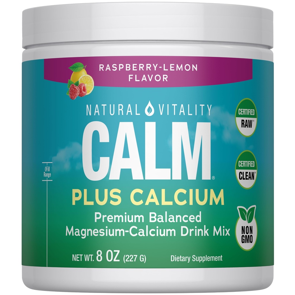 Naturlig Vitality CALM Magnesium supplement Drink Mix Plus Calcium, Anti- Stress Drink Mix Pulver, Med Calcium, Vegetar & Non- GMO, Raspberry Lemon, 8 oz