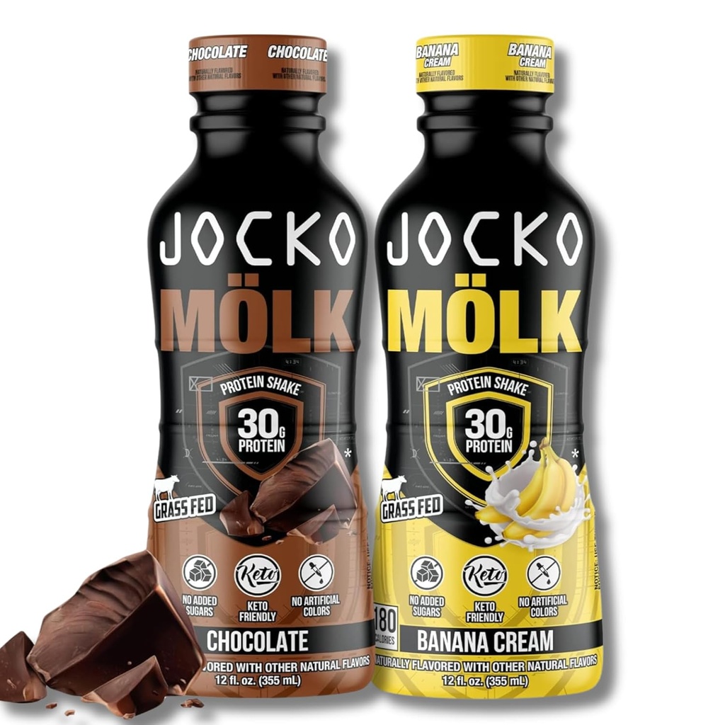 Jocko Fuel Mölk RTD Protein Shakes Bundle - Chokolade & Banana Cream (24 Pack Total)