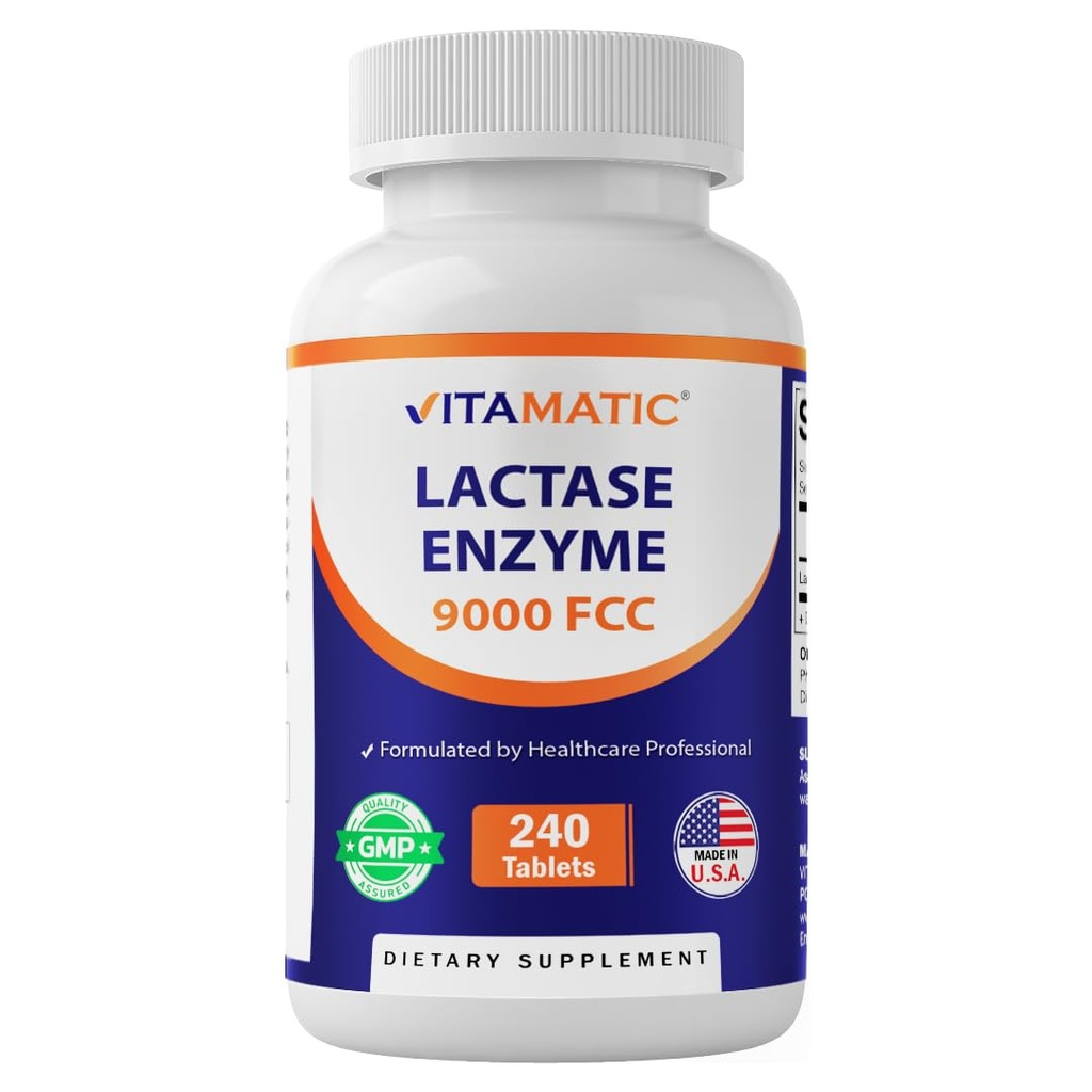 Vitamatisk lactase Enzyme 9000 FCC 240 tabletter - laktoseintolerance Relief kapsler