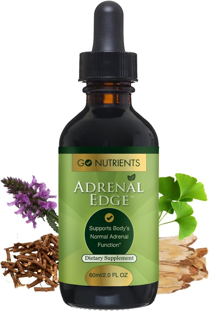Go Nutrients Adrenal Edge - Adrenal Support Drops til Cortisol Management & Stress Relief - Flydende Herbal tinktur for kvinders sundhed, Fokus & fremmer Restainful Sleep - 2 oz