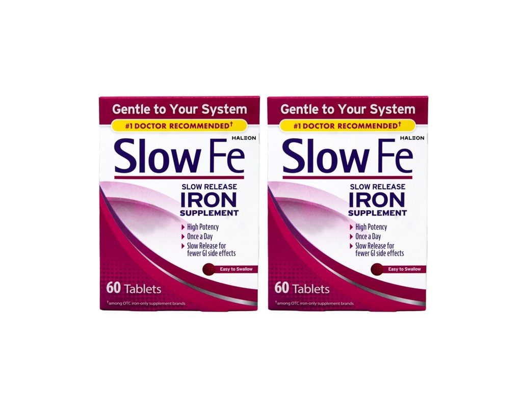 Slow Fe, High Potency Iron 45 mg, Slow Release - 60 tabletter - Pakning med 2 stk.