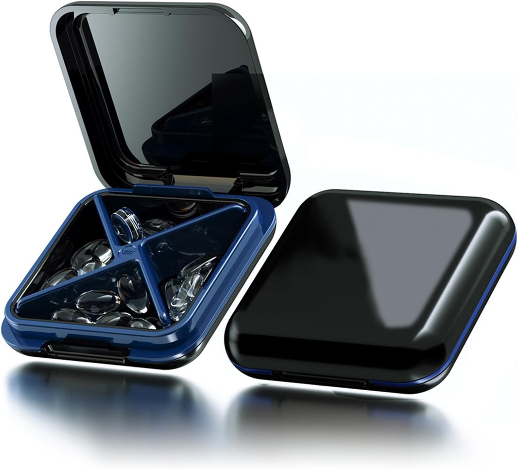 Lille pilleboks Vandtæt rejse pill sag Portable Daily Pill Container Pill Holder til purse 4 Comments Pocket Compact Medicine Organizer for Vitamin, Fish Oliils, Kosttilskud, Medicin