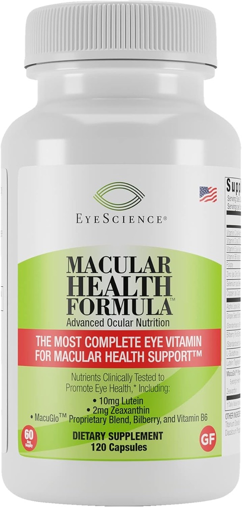 EyeScience Macular Health Beyond AREDS2 Formel, Advanced Ocular Vitamin - Indeholder Lutein, Zeaxanthin, Bilberry, og Vitamin C, D, E, og B6 (60 dages forsyning)