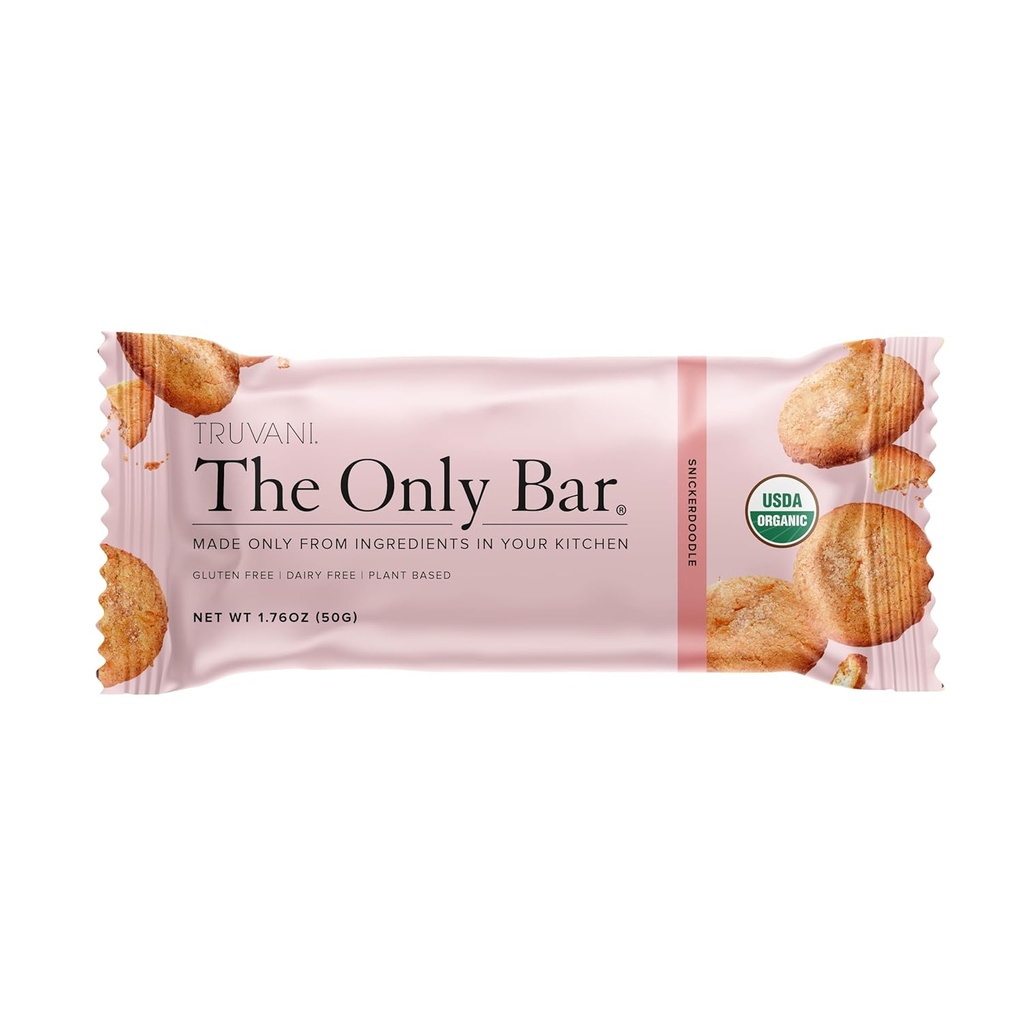 Truvani Plant Based Snack Bars | Snickerdoodle 1 Pack | 5g Protein | USDA Organic and Vegan | The Only Bar | Dairy, Soy, and Gluten Free | Individually Wrapped