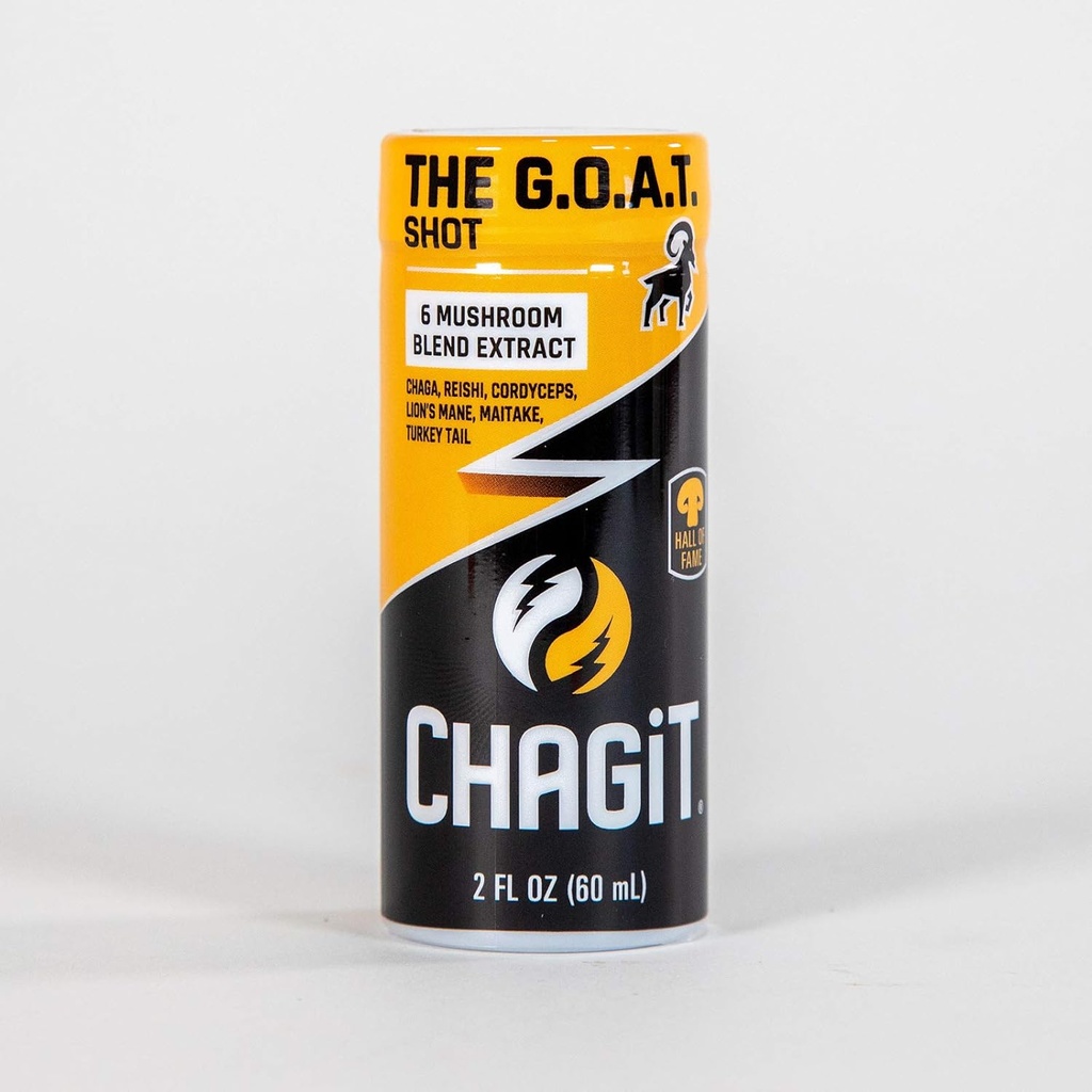 G.O.A.T. Skudt, største af alle tonics med Chaga, Lions Mane, reishi, cordyceps, Tyrkiet Hale og maitake, Ren flydende udvinding