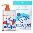 Indfødt Pet Omega Olie til Hunde - Hund Fisk Olie Kosttilskud & Yak Chews til Hunde