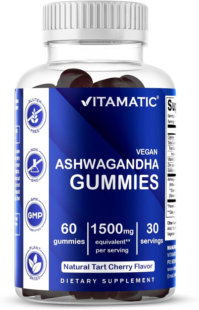 Vitamatisk Ashwagandha Gummies 1500 mg Ækvivalent Per Servering (fra 30: 1 Extract 50 mg) - 60 Vegan Gummies - 3% Withanolides