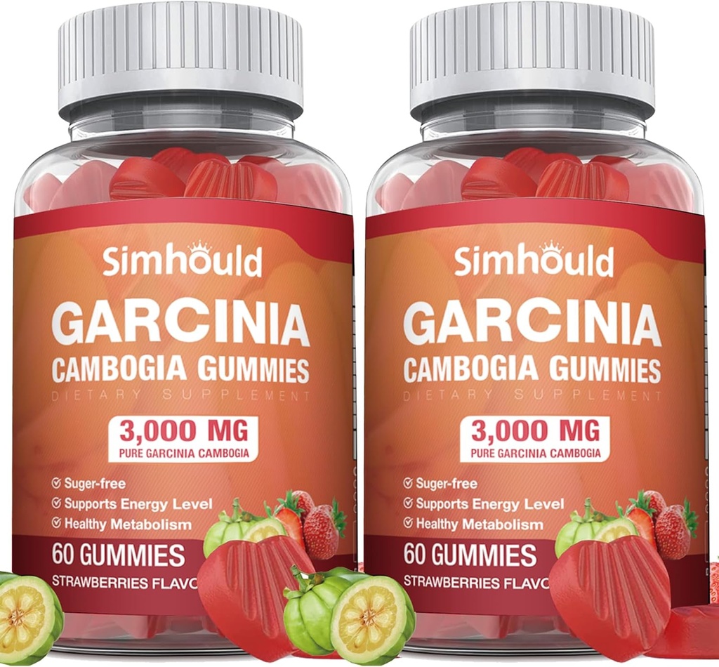 2 Pack Sugar Free Garcinia Cambogia Gummies - 3000mg 95% HCA med L- Carnitin, Energy Boost, Strawberry Flavor Gummy Nemmere at tage Than Pills & Kapsler 120 Counts