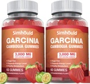 2 Pack Sugar Free Garcinia Cambogia Gummies - 3000mg 95% HCA med L- Carnitin, Energy Boost, Strawberry Flavor Gummy Nemmere at tage Than Pills & Kapsler 120 Counts