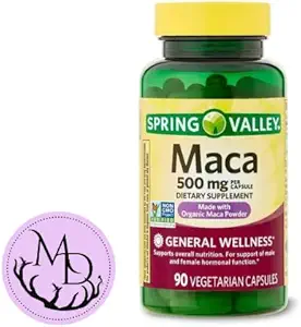 Generisk Spring Valley Maca Root 500mg kapsler, Organic Maca Root til kvinder og mænd, Kosttilskud, 90 Vegetariske kapsler + DRI Store + Sticker