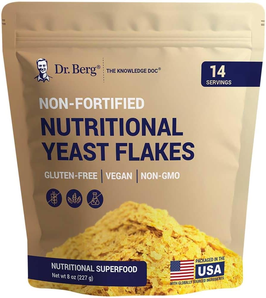 Dr. Berg Premium Nutritional Gær Flakes - Lækker ikke-befæstede Nutritional Gær med naturligt okkurring B Vitaminer - 8oz