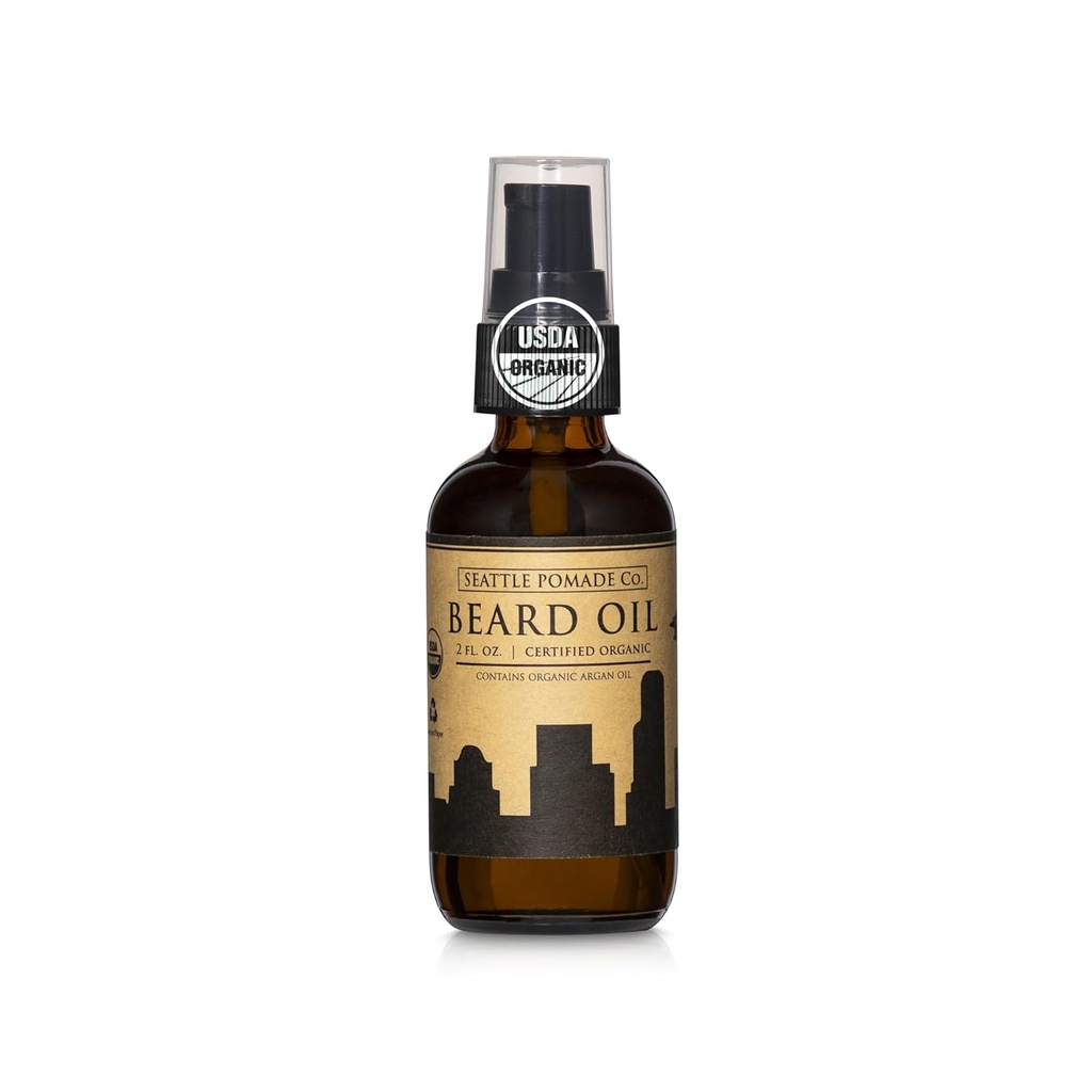 Seattle Pomade Co. Certified Organic Beard Oil for Mænd, fremmer vækst for Soft og Itch Free Facial Hår, Argan og Castor Oil. Globalt indkøbt certificeret organisk materiale.