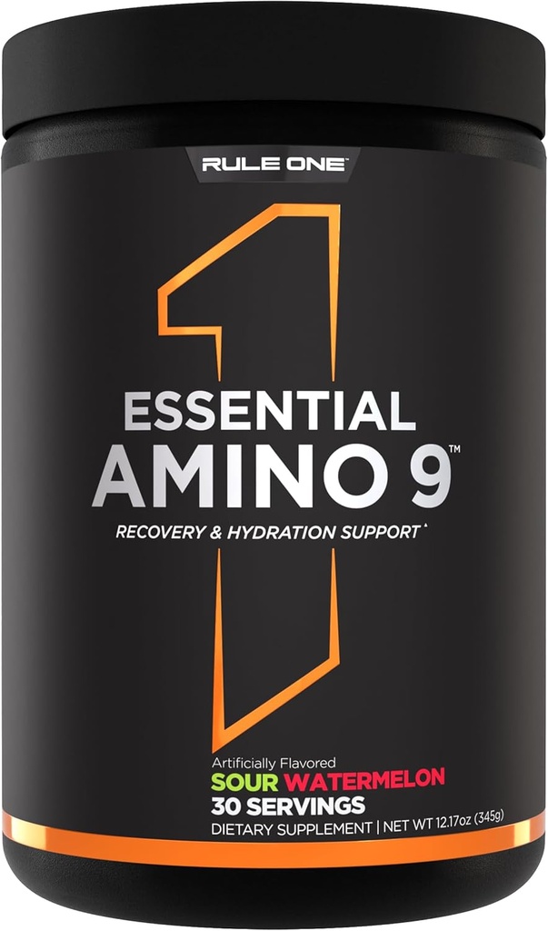 Regel 1 Essential Amino 9 - Inddrivelse og hydrering support med 7.5g af Essential Aminosyrer + Electrolytes (30 Servere, Sour Watermelon)
