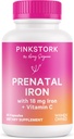 Pink Stork prænatal jerntilskud til kvinder - 18 mg non- Forstoppelse Iron & C-vitamin til graviditet, postpartum, & Amning - Fokus, Træthed, & blodcelle produktion - 2 måneders forsyning