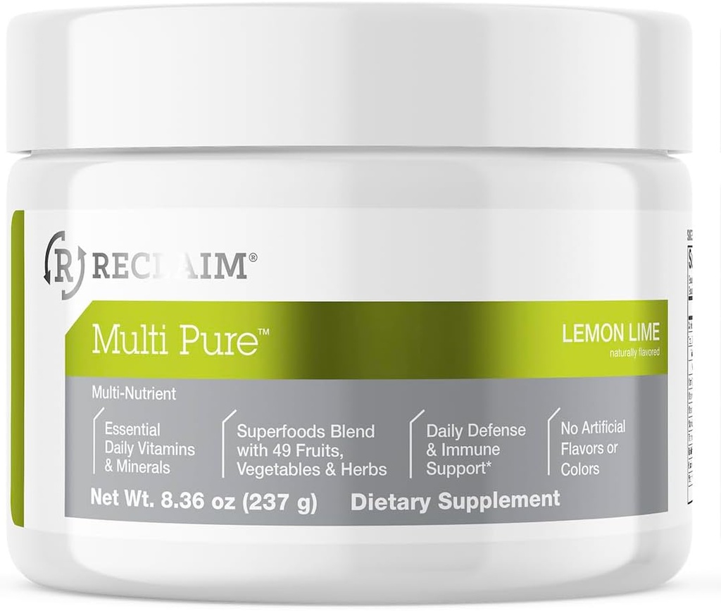 Reclaim Multi Pure Lemon Lime, immunforsvar, C-vitamin, B-vitamin kompleks, Probiotisk, Superfood Powder, Calcium, Magnesium oxide, (30 Servere) (Lemon Lime)
