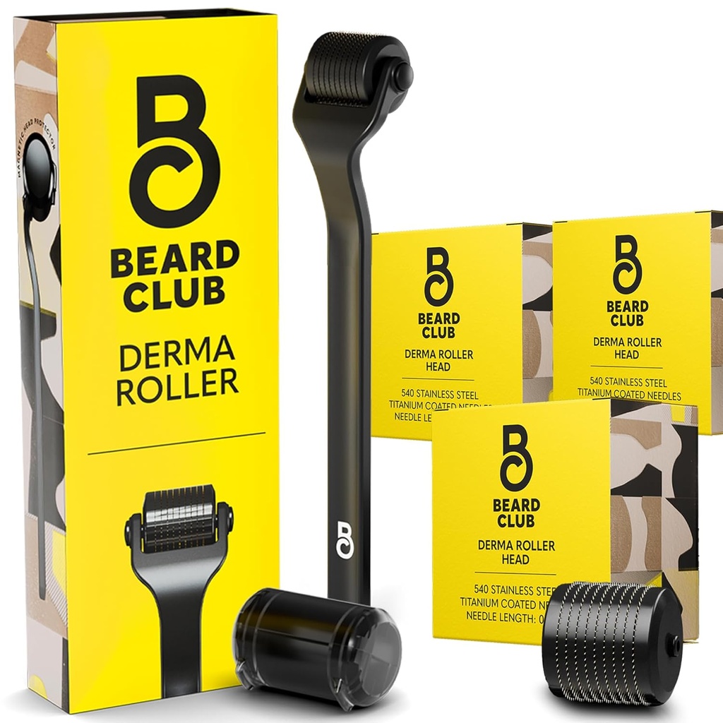 The Beard Club Derma Roller, 3- pakke med udskiftningshoveder - Beard Roller med Derma Roller udskiftningshoveder