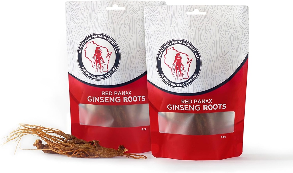 Dairyland Management LLC Red Panax Ginseng Root - 8 oz Pack af koreanske Panax Ginseng Root - Autentiske Panax Ginseng - Non-GMO, Gluten Free Ginseng Root - Brug Ginseng i suppe, te, Congee