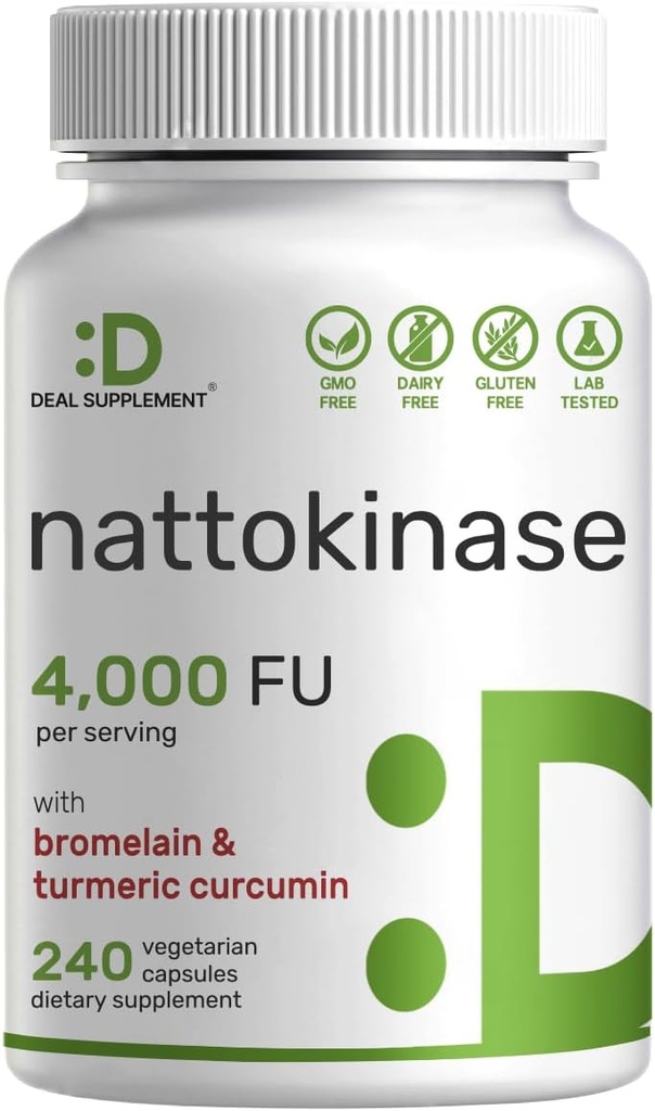 Natokinase Supplement 4.000 FU Per Serving, 240 Veggie Kapsler - Japansk Nato med bromelain, gurkemeje & Black Pepper Complex - fordøjelige enzymer & hjerte sundhed - ikke-GMO, Vegan