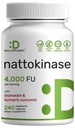 Natokinase Supplement 4.000 FU Per Serving, 240 Veggie Kapsler - Japansk Nato med bromelain, gurkemeje & Black Pepper Complex - fordøjelige enzymer & hjerte sundhed - ikke-GMO, Vegan