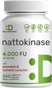 Natokinase Supplement 4.000 FU Per Serving, 240 Veggie Kapsler - Japansk Nato med bromelain, gurkemeje & Black Pepper Complex - fordøjelige enzymer & hjerte sundhed - ikke-GMO, Vegan