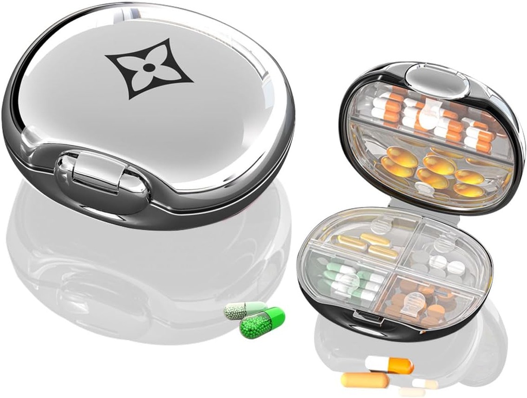 Rejse Pill Organizer, Bærbar Pill Box, Fugt Bevis Pill Case, Daglig lille Pill Container til at holde Vitamin Fish Oil, til Pocket eller Purse Pill Box Dekorative Metal Medicine Organizer