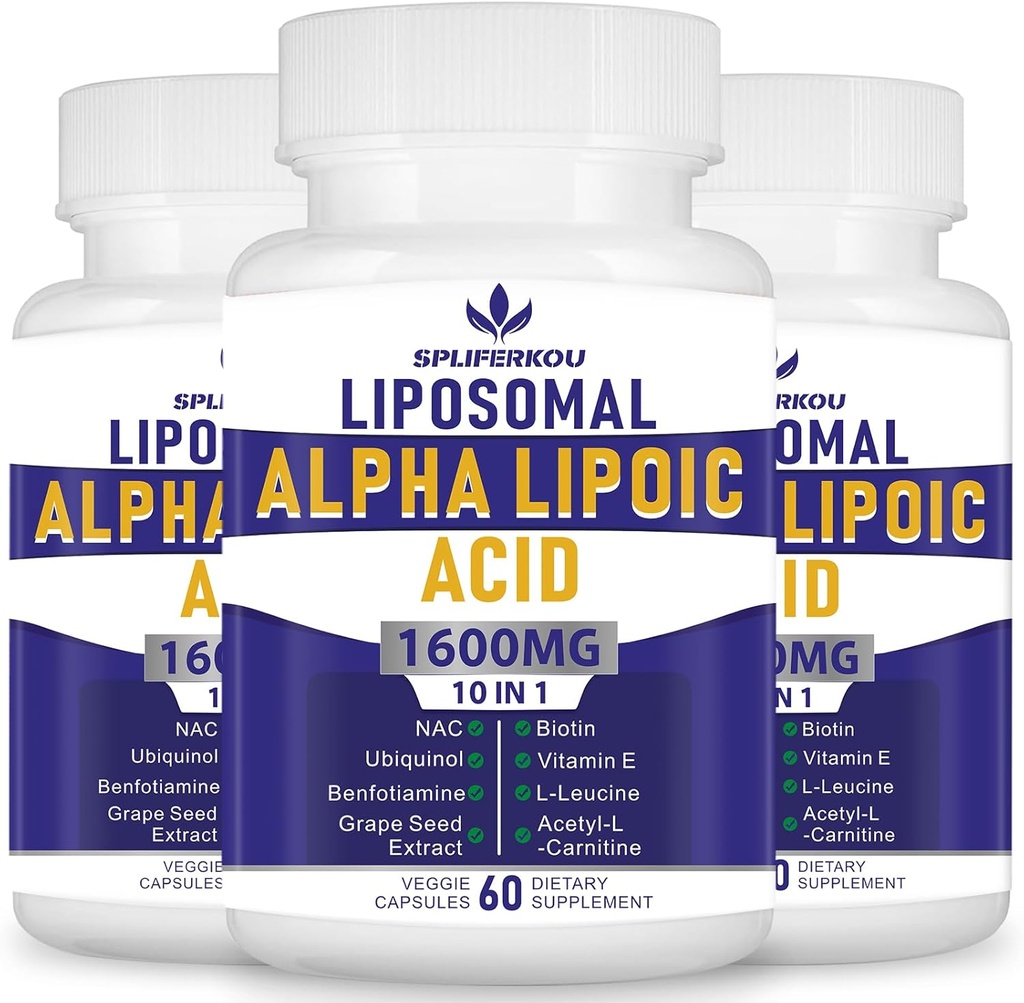 Liposomal Alpha Lipoinsyre 1600mg per servering, ALA tillæg for antioxidant sundhed, energi og metabolism- Gluten fri & ikke GMO 180 kapsler