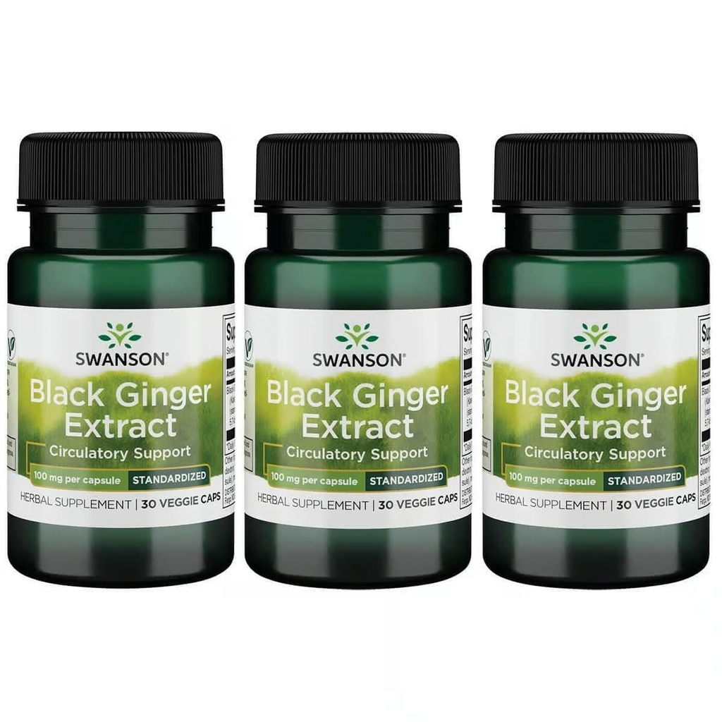 Swanson Black Ginger Extract - fremmer sund blodcirkulation og fysisk Vigor - Kan hjælpe hjerte sundhed, muskelvæv, og Mental Wellbeing - (30 Veggie kapsler, 100mg Hver) (3 Pack)