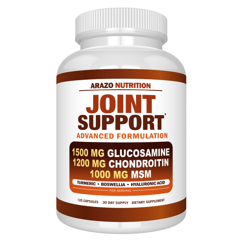 Arazo Nutrition Glucosamin Chondroitin Gurkemeje Boswellia - Fælles supporttillæg til Relief 120 Kapsler til knogler, ryg, knæ, hænder (120 Kapsler)