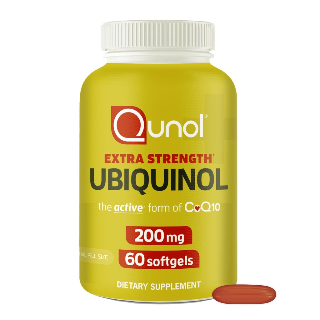 Qunol 200mg Ubiquinol, Kraftig antioxidant til hjerte - og vaskulær sundhed, essentiel for energiproduktion, Natural Supplement Active Form of CoQ10, 60 Tæl