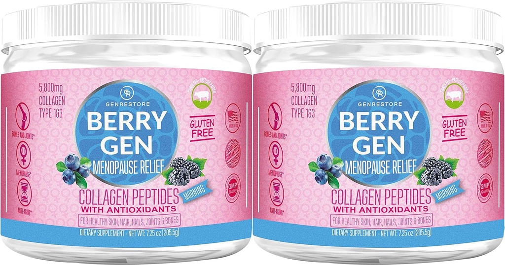 Menopause Morgenkollagen pulver med antioxidanter - 60 Servering (2 Pack) - Formuleret med type 1 og 3 Kollagen - Energistøtte, og lindring fra ubehag - Made in USA