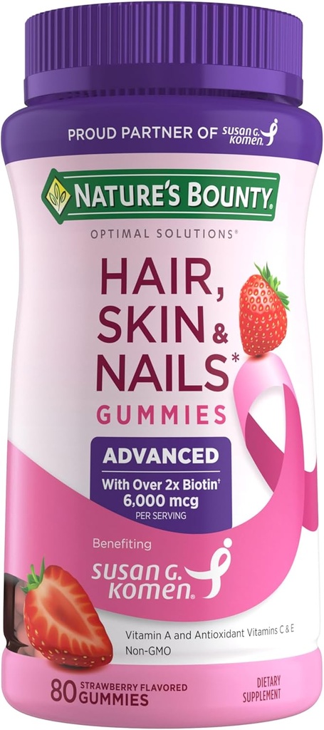 Naturens Bounty Optimal Solutions Advanced Hår, Hud, Nails, 2X Biotin, 80 Strawberry Gummies, 40 Total Servering