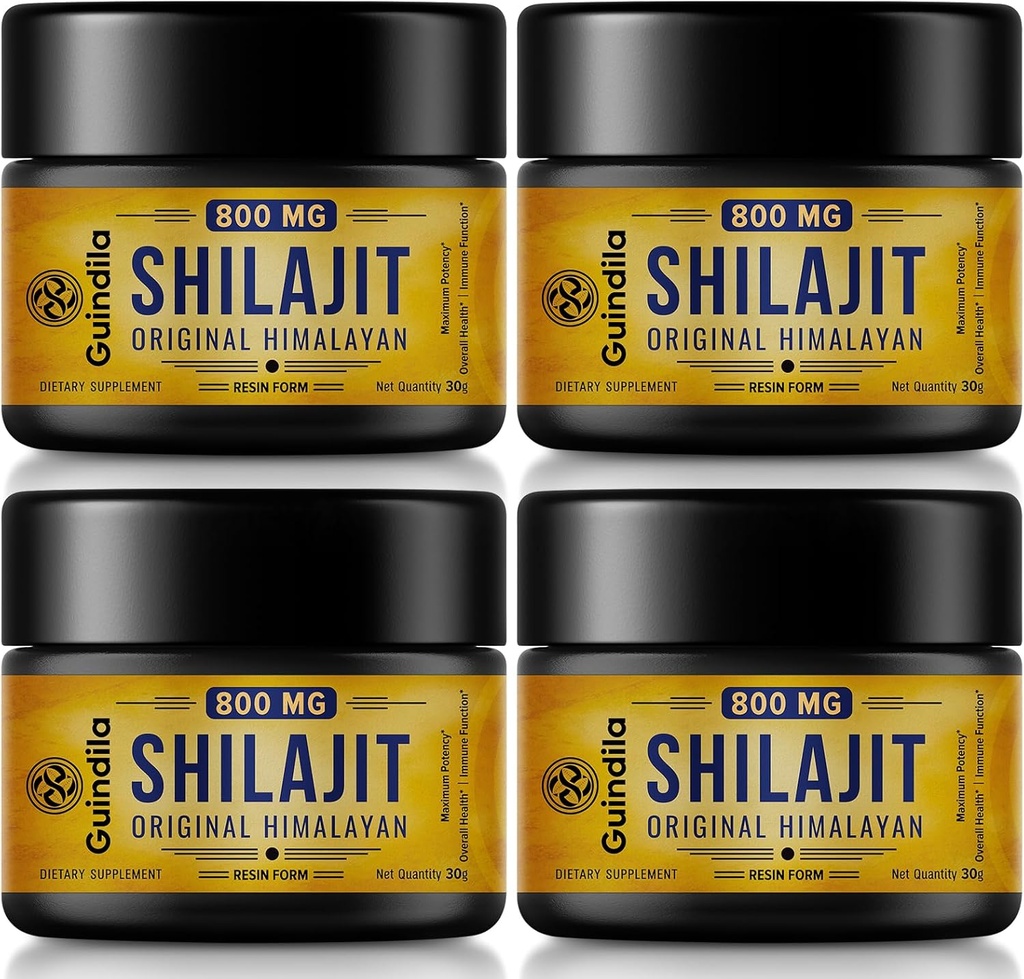 800mg Shilajit Supplement- Shilajit Pure Himalayan Organic Shilajit Resin med maksimal potens, Original fra Himalayan med 85 + Trace Minerals & Fulvic Acid for Focus & Energy, Immunitet, 4 pakker