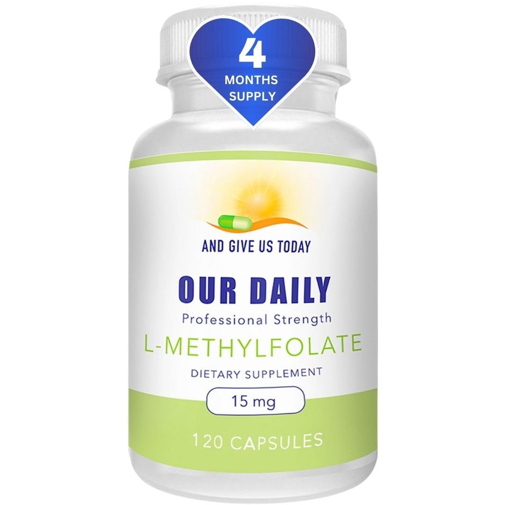 OG GIVE OS TODAG VORES DAGT L- Methylfolat 15 mg / 15000 mcg Maksimal styrke Active Folate, 5-MTHF, Filler Free, Gluten Free, Non- GMO, Vegetariske Kapsler (4 Måneders Tilgang) (120)