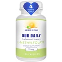 OG GIVE OS TODAG VORES DAGT L- Methylfolat 15 mg / 15000 mcg Maksimal styrke Active Folate, 5-MTHF, Filler Free, Gluten Free, Non- GMO, Vegetariske Kapsler (4 Måneders Tilgang) (120)