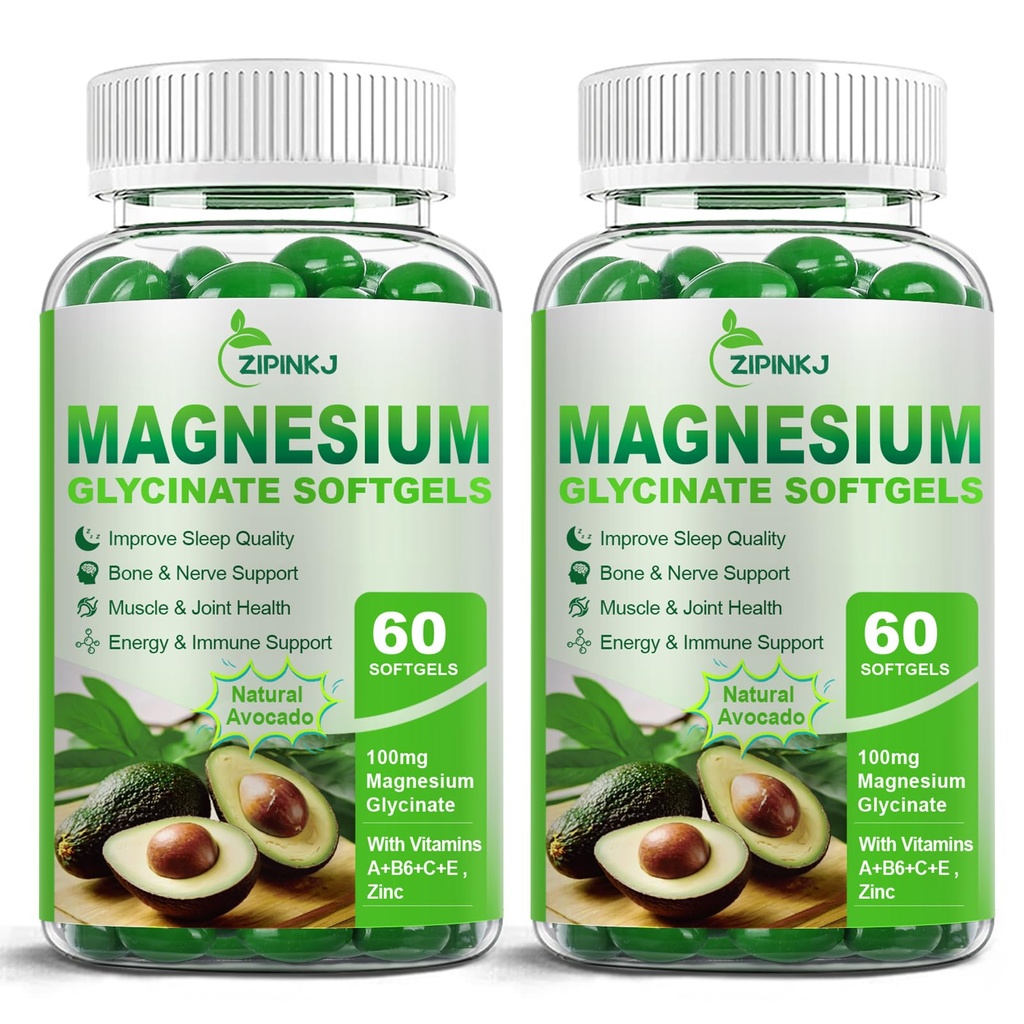 High Absorption Magnesium Glycinate Softgels, Magnesium Supplements 400mg with Zinc, Vitamin E, B6 for Women Men, Improve Sleep, Muscle Relaxation & Bone Health, Gluten-Free, Non-GMO, 2 Pack