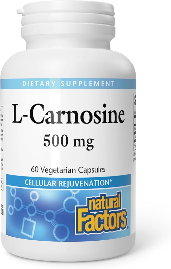 Natural Factors, L-Carnosine 500 mg, Supports Healthy Aging, Muscle and Brain Function, Dietary Supplement, 60 capsules (60 servings)